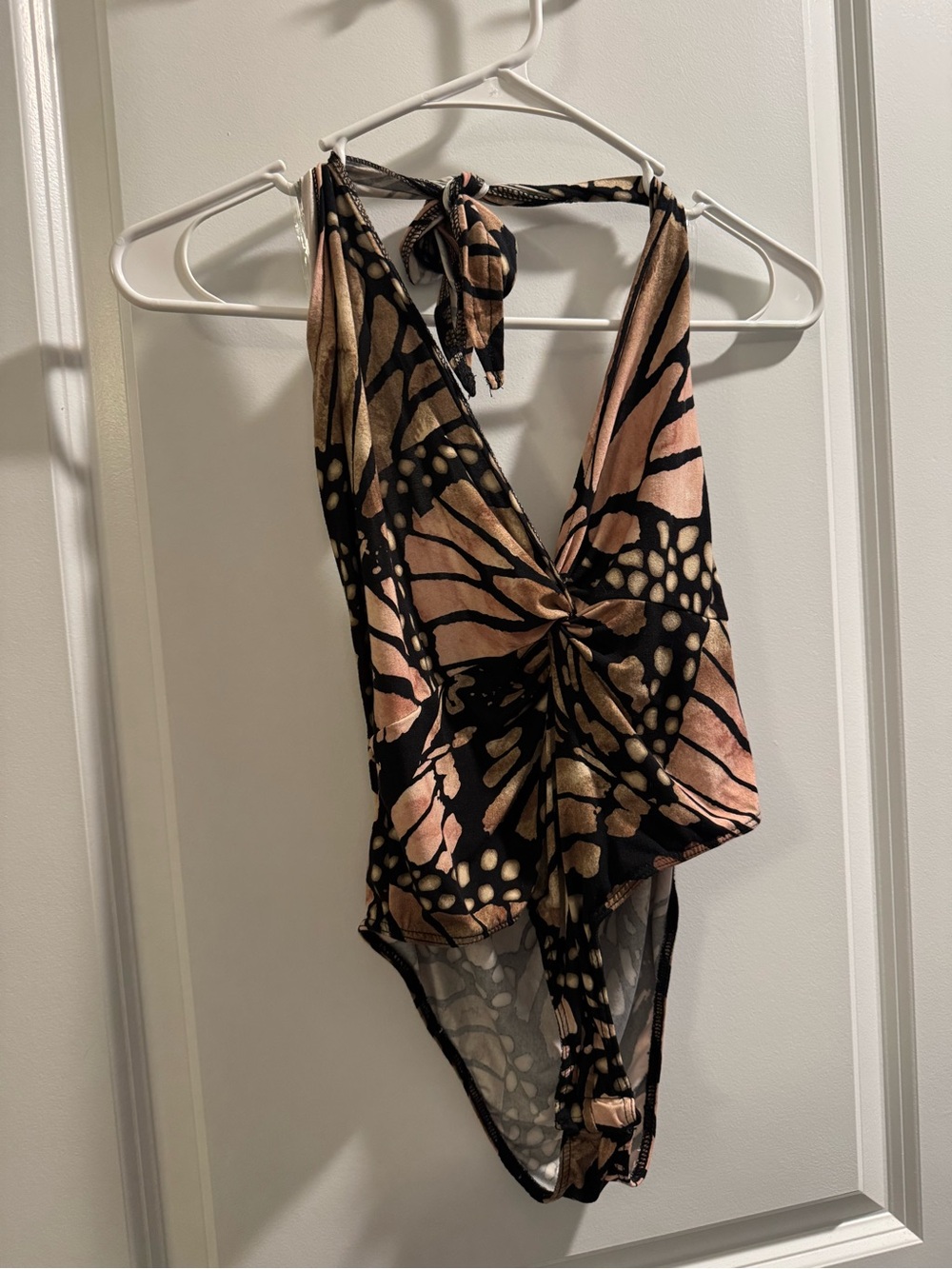 Fashion Nova Butterfly-Print Halter Bodysuit in Pink and Black